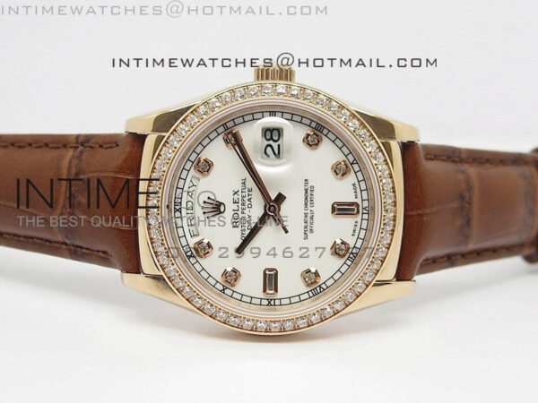 DayDate RG 36mm White Dial Diamond Bezel On Leather Strap – Bild 4