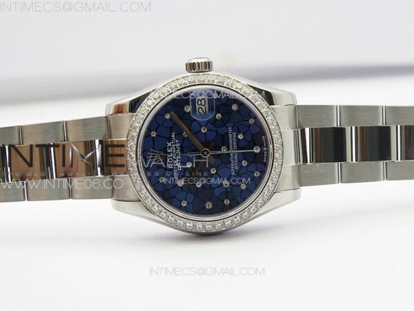 DateJust 31mm 72610 Crystals Bezel SS APSF Best Edition Blue Flowers Crystals Dial on Oyster Bracelet A2824 – Bild 3