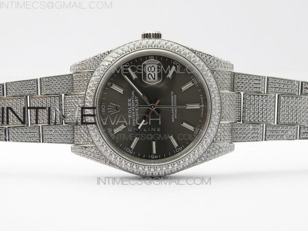 DateJust 41 126334 904 Full Paved Diamonds BP Best Edition Gray Dial Sticks Markers on Oyster Bracelet A2824 – Bild 3