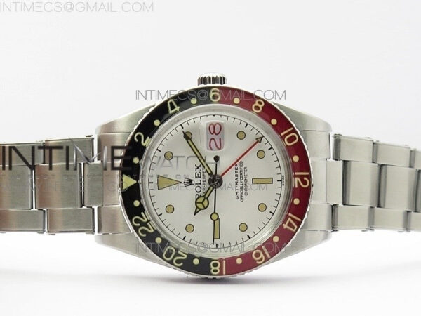 Vintage GMT Master 6542 Black/Red Bezel B12 White Dial on SS Bracelet A2836 – Bild 2