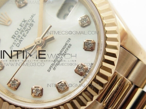 DateJust 28mm RG Diamond Bezel BP Best Edition White MOP Dial on RG Bracelet ETA2671 – Bild 4