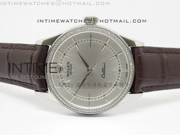 Cellini 50509 BP Maker SS Crystal Bezel Sliver Dial on Brown Leather Strap – Bild 3