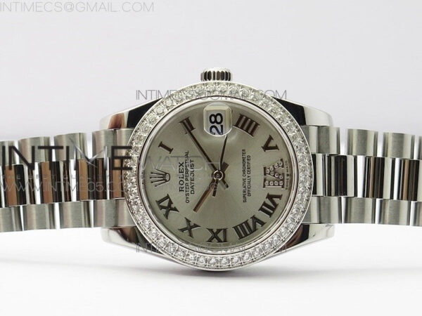 Datejust 31mm 278275 SS Crystals bezel BP Best Edition Silver Roman Markers Dial(@6 Crystal Marker) on SS President Bracelet – Bild 2