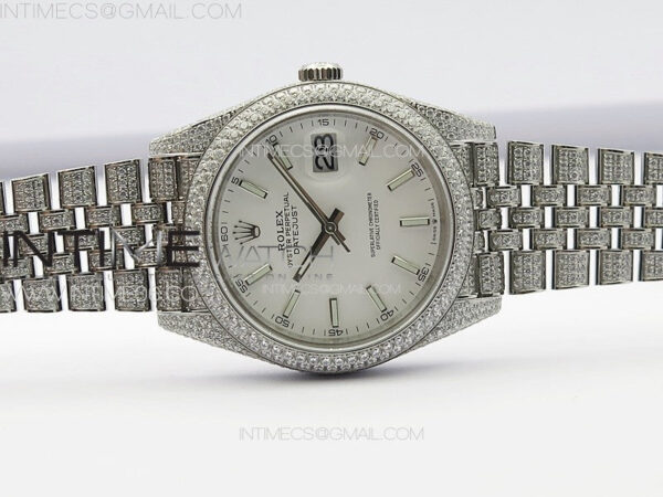 DateJust 41 126334 Full Paved Diamonds BP Best Edition White Dial Sticks Markers on Jubilee Bracelet A2824 – Bild 3