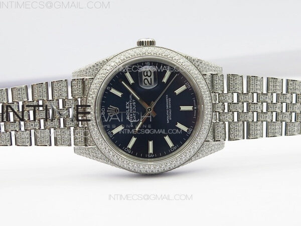 DateJust 41 126334 Full Paved Diamonds BP Best Edition Blue Dial Sticks Markers on Jubilee Bracelet A2824 – Bild 3