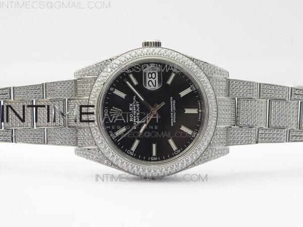DateJust 41 126334 904 Full Paved Diamonds BP Best Edition Black Dial Sticks Markers on Oyster Bracelet A2824 – Bild 3