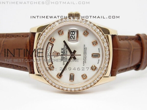 DayDate RG 36mm White MOP Dial Diamond Bezel On Leather Strap – Bild 3