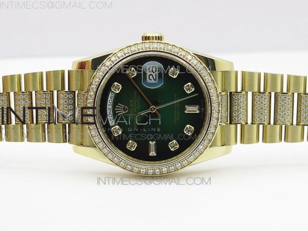 Day-Date 36 128235 YG/Crystal BP Best Edition Green Crystal Marker Dial on YG President Bracelet A2836 – Bild 4