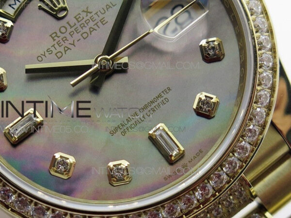 Day-Date 36 128235 YG/Crystal BP Best Edition Gray MOP Crystal Marker Dial on YG President Bracelet A2836 – Bild 3