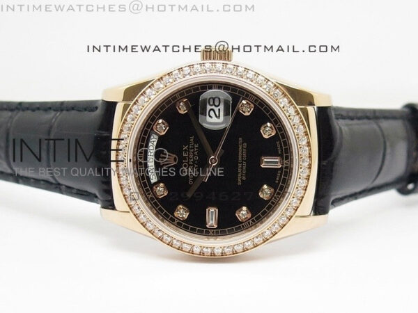 DayDate RG 36mm Black Dial Diamond Bezel On Leather Strap – Bild 3