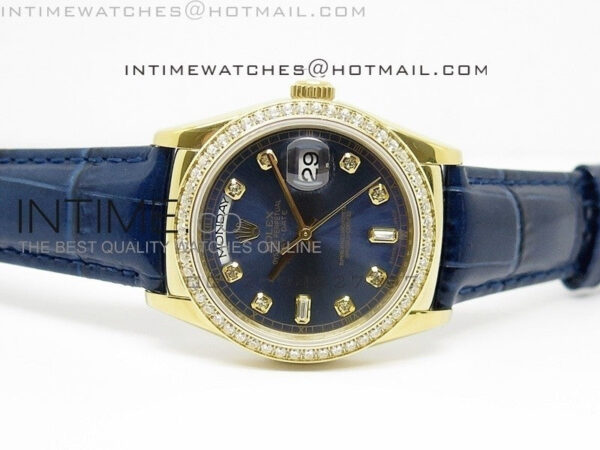 DayDate YG 36mm Blue Dial Diamond Bezel On Leather Strap – Bild 3