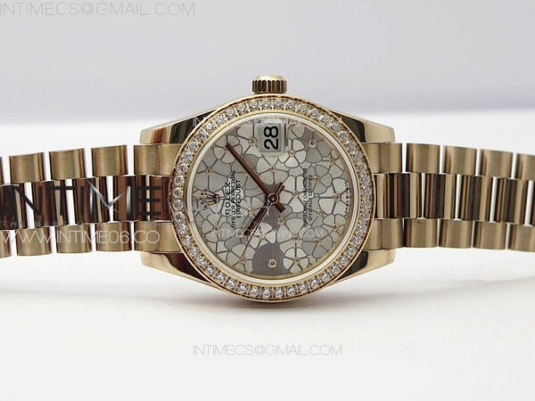 DateJust 31mm 278274 RG Crystals Bezel GMF Best Edition Silver Flowers Crystals Dial on RG President Bracelet A2824 – Bild 3
