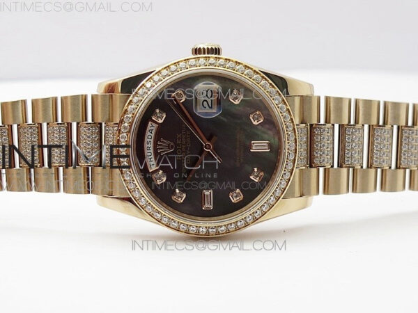 Day-Date 36 128235 RG/Crystal BP Best Edition Black MOP Crystal Markers Dial on RG President Bracelet A2836 – Bild 3