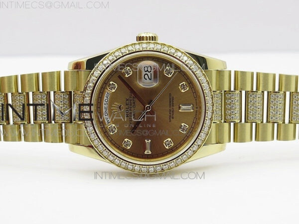 Day-Date 36 128235 YG/Crystal BP Best Edition YG Crystal Marker Dial on YG President Bracelet A2836 – Bild 3