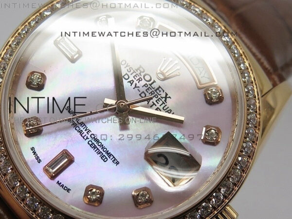 DayDate RG 36mm Pink MOP Dial Diamond Bezel On Leather Strap – Bild 3