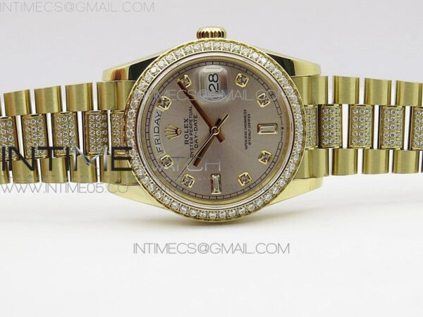 Day-Date 36 128235 YG/Crystal BP Best Edition Silver Crystal Marker Dial on YG President Bracelet A2836 – Bild 3
