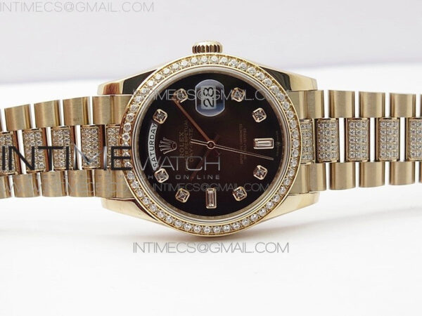 Day-Date 36 128235 RG/Crystal BP Best Edition Brown Crystal Marker Dial on RG President Bracelet A2836 – Bild 2