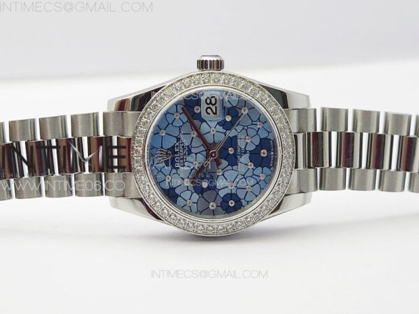 DateJust 31mm 278274 904L SS/Crystals Bezel GMF Best Edition Blue Flowers Crystals Dial on 904L President Bracelet A2824 – Bild 3