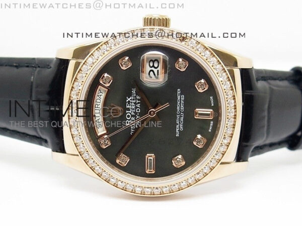 DayDate RG 36mm Black MOP Dial Diamond Bezel On Leather Strap – Bild 3