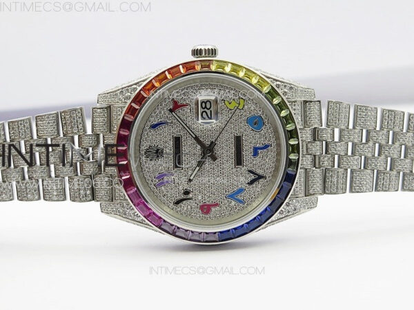 DateJust 41 126300 Full Paved Diamonds Rainbow 904 GSF Best Edition Diamonds Dial Arabic Markers on Jubilee Bracelet VR3235 – Bild 3