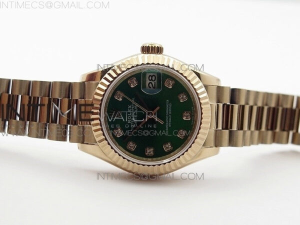 DateJust 28mm RG Diamond Bezel BP Best Edition Green Dial on RG Bracelet ETA2671 – Bild 3