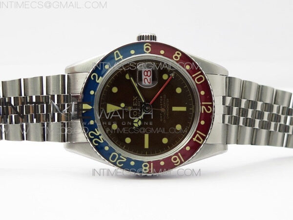 Vintage GMT Master 6542 Blue/Red Bezel B12 Tropical Brown Dial on SS Jubilee Bracelet A2836 – Bild 3