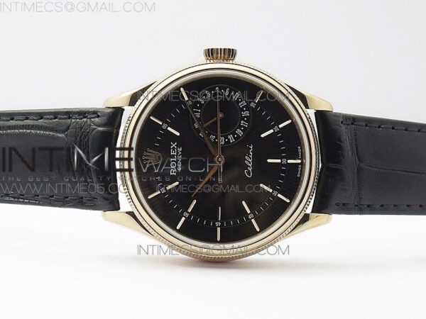 Cellini 50519 Real Date RG BP Best Edition Black Dial Stick Markers on Black Leather Strap SA3165 – Bild 3