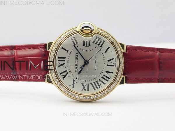 Ballon Bleu 36mm Diamonds Bezel RG K3F 1:1 Best Edition White Textured Dial On Red Leather Strap A076 – Bild 3