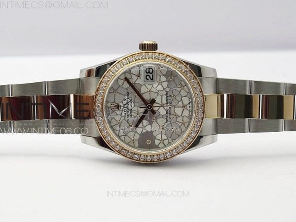 DateJust 31mm 278274 904L SS/RG Crystals Bezel GMF Best Edition Silver Flowers Crystals Dial on 904L SS/RG Oyster Bracelet A2824 – Bild 3