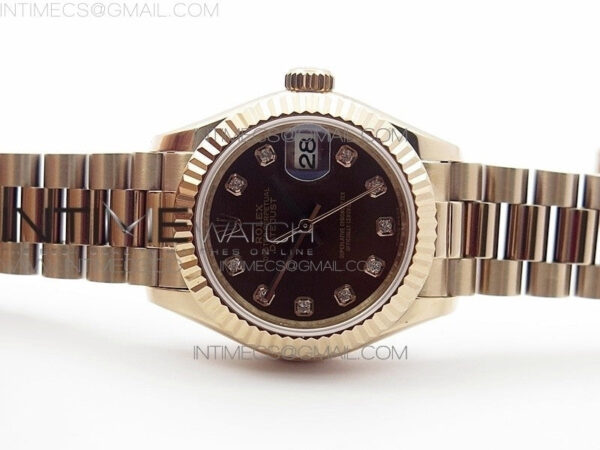 DateJust 28mm RG Diamond Bezel BP Best Edition Brown Dial on RG Bracelet ETA2671 – Bild 4