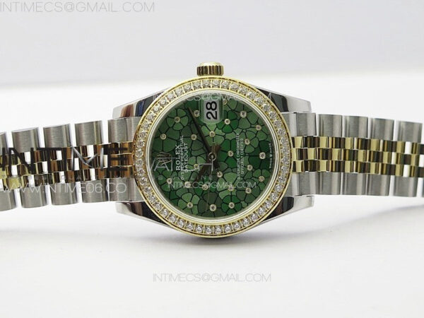 DateJust 31mm 278274 904L SS/YG Crystals Bezel GMF Best Edition Green Flowers Crystals Dial on 904L SS/YG Jubilee Bracelet A2824 – Bild 3