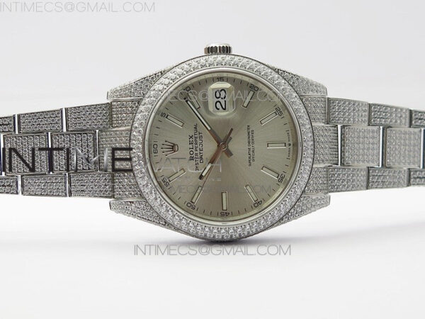 DateJust 41 126334 904 Full Paved Diamonds BP Best Edition Silver Dial Sticks Markers on Oyster Bracelet A2824 – Bild 3
