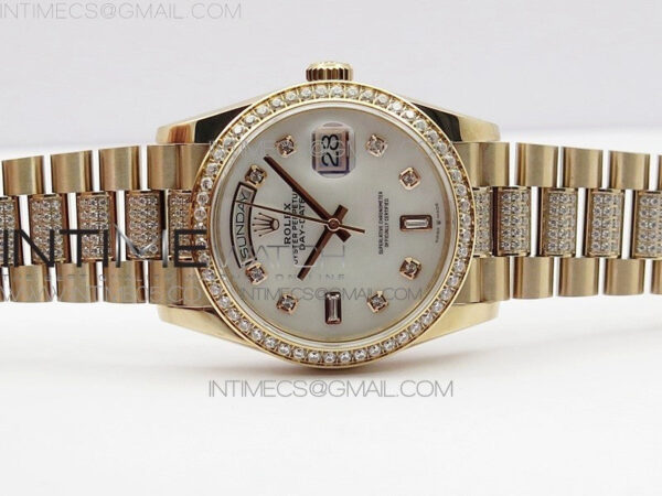 Day-Date 36 128235 RG/Crystal BP Best Edition White MOP Crystal Marker Dial on RG President Bracelet A2836 – Bild 3