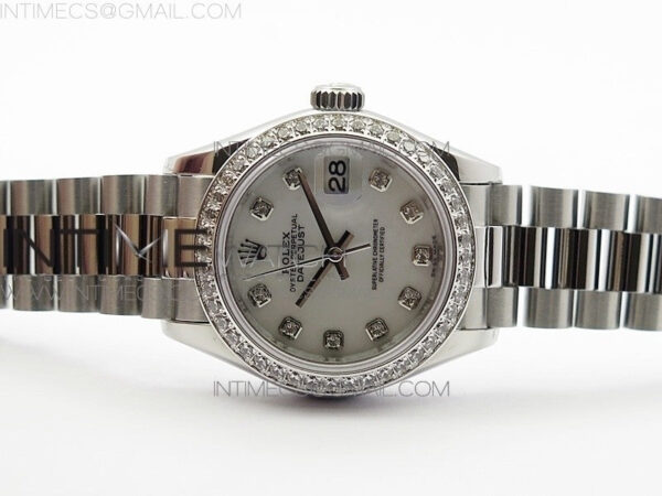 DateJust 28mm SS Diamond Bezel BP Best Edition White MOP Dial on SS Bracelet ETA2671 – Bild 3