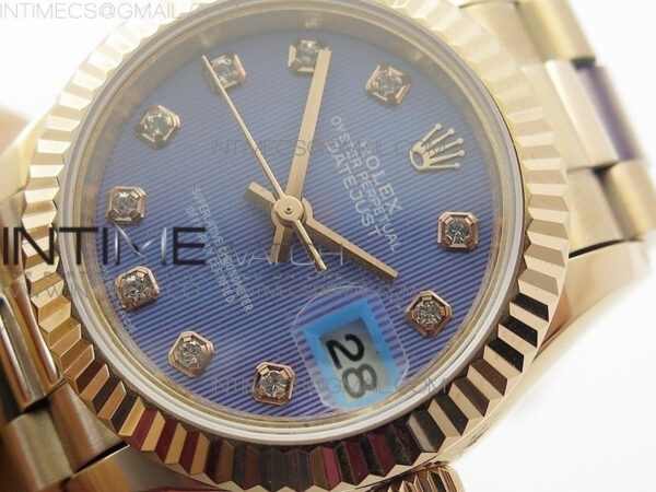 DateJust 28mm RG Diamond Bezel BP Best Edition Blue Textured Dial on RG Bracelet ETA2671 – Bild 3