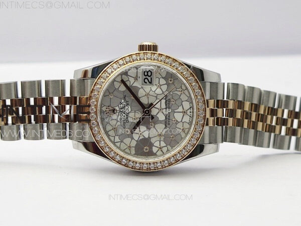 DateJust 31mm 278274 904L SS/RG Crystals Bezel GMF Best Edition Silver Flowers Crystals Dial on 904L SS/RG Jubilee Bracelet A2824 – Bild 3