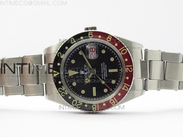 Vintage GMT Master 6542 Black/Red Bezel B12 Black Dial Style02 on SS Bracelet A2836 – Bild 3