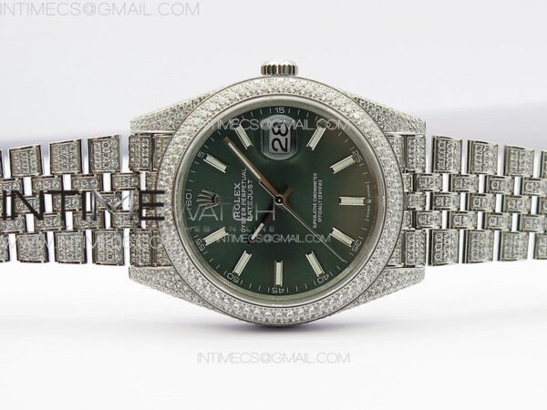 DateJust 41 126334 Full Paved Diamonds BP Best Edition Green Dial Sticks Markers on Jubilee Bracelet A2824 – Bild 2