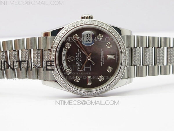 Day-Date 36 128239 SS/Crystal BP Best Edition Black MOP Crystal Markers Dial on SS President Bracelet A2836 – Bild 4