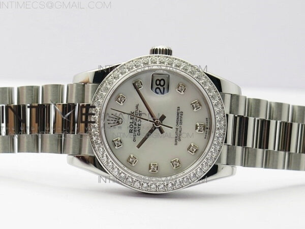 Datejust 31mm 278275 SS Crystal bezel BP Best Edition White Mop Dial(@6 Crystal Marker) on SS President Bracelet – Bild 3