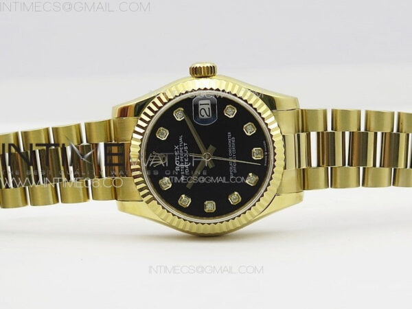DateJust 31mm 178271 YG APSF Best Edition Black Dial Crystal Markers on President Bracelet A2824 – Bild 3