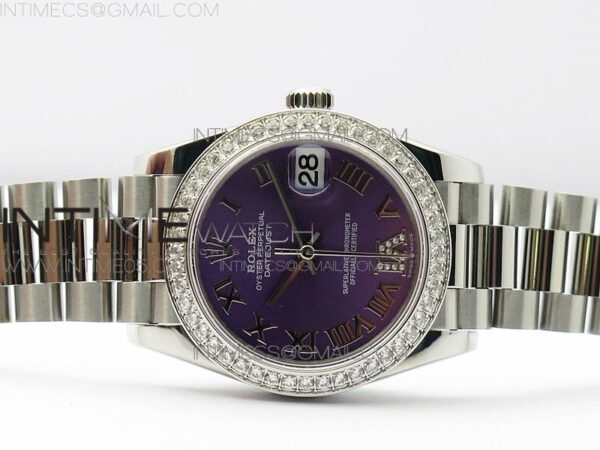 Datejust 31mm 278275 SS Crystals bezel BP Best Edition Purple Roman Markers Dial(@6 Crystal Marker) on SS President Bracelet – Bild 3