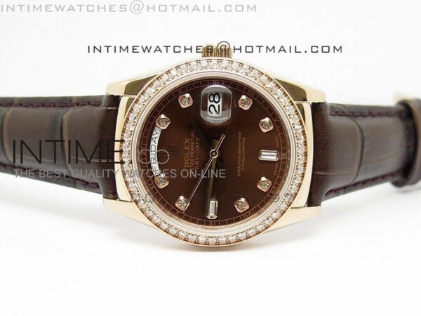DayDate RG 36mm Brown Dial Diamond Bezel On Leather Strap – Bild 3