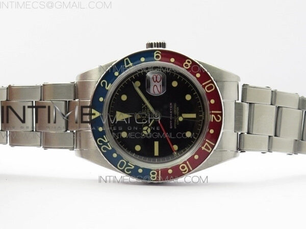 Vintage GMT Master 6542 Blue/Red Bezel B12 Black Dial Style02 on SS Bracelet A2836 – Bild 4
