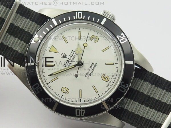 Vintage 1680 Submariner No Date SS White On White Nylon Strap – Bild 3