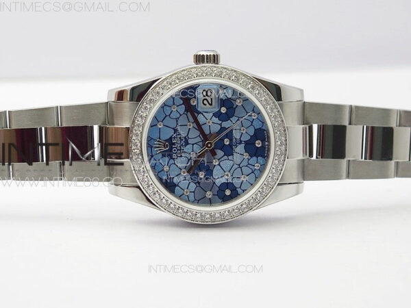 DateJust 31mm 278274 904L SS/Crystals Bezel GMF Best Edition Blue Flowers Crystals Dial on 904L Oyster Bracelet A2824 – Bild 3