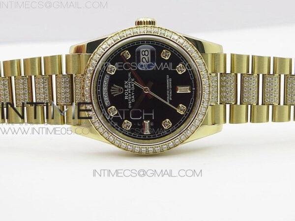 Day-Date 36 128235 YG/Crystal BP Best Edition Black Crystal Marker Dial on YG President Bracelet A2836 – Bild 3