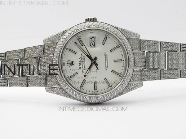 DateJust 41 126334 904 Full Paved Diamonds BP Best Edition White Dial Sticks Markers on Oyster Bracelet A2824 – Bild 3