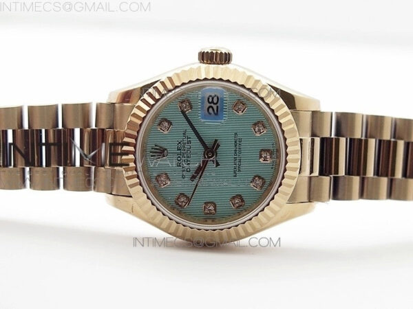 DateJust 28mm RG Diamond Bezel BP Best Edition Ice blue textured Dial on RG Bracelet ETA2671 – Bild 3