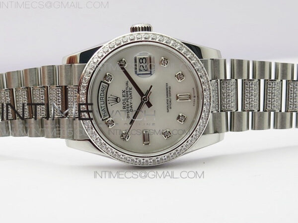 Day-Date 36 128239 SS/Crystal BP Best Edition White MOP Crystal Markers Dial on SS President Bracelet A2836 – Bild 3